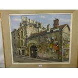 Modern Oil of French Townhouse, signed Rene Dulieu 53 cm x 63 cm Framed