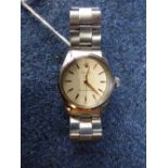 Gentleman's stainless steal Rolex Oyster wrist watch with white dial & gold coloured markers