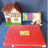 Meccano set Tri-ang, dolls house, 2 dolls & my first games