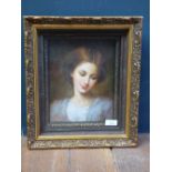 Oil painting portrait of a young Victorian lady in gilt frame