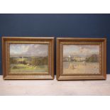 After E Matthews, C19th oil on canvas, pair pastels, rural scenes, 58x50cm, framed and glazed