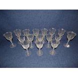 16 stemmed wine glasses, signed to base Lalique