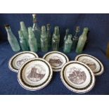 Qty mixed glass bottles, the Canterbury collection plates of South Marston