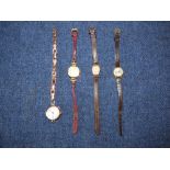 9ct gold watch with 9ct gold chain link bracelet & 3 mixed ladies watches 18g