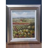 Impressionist oil painting landscape vineyards in Provence