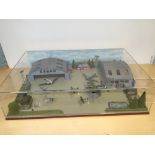 91.5 x 61 x 22cm, 1/144 scale Diorama of an airfield including 2 aircraft hangers, control tower &