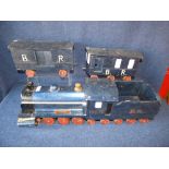 Wooden painted toy model of steam engine & carriages