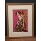 Oil painting portrait of an art nouveau nude female seated