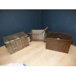 2 Arts & Crafts style metal coal boxes & Arts & Crafts style coal basket