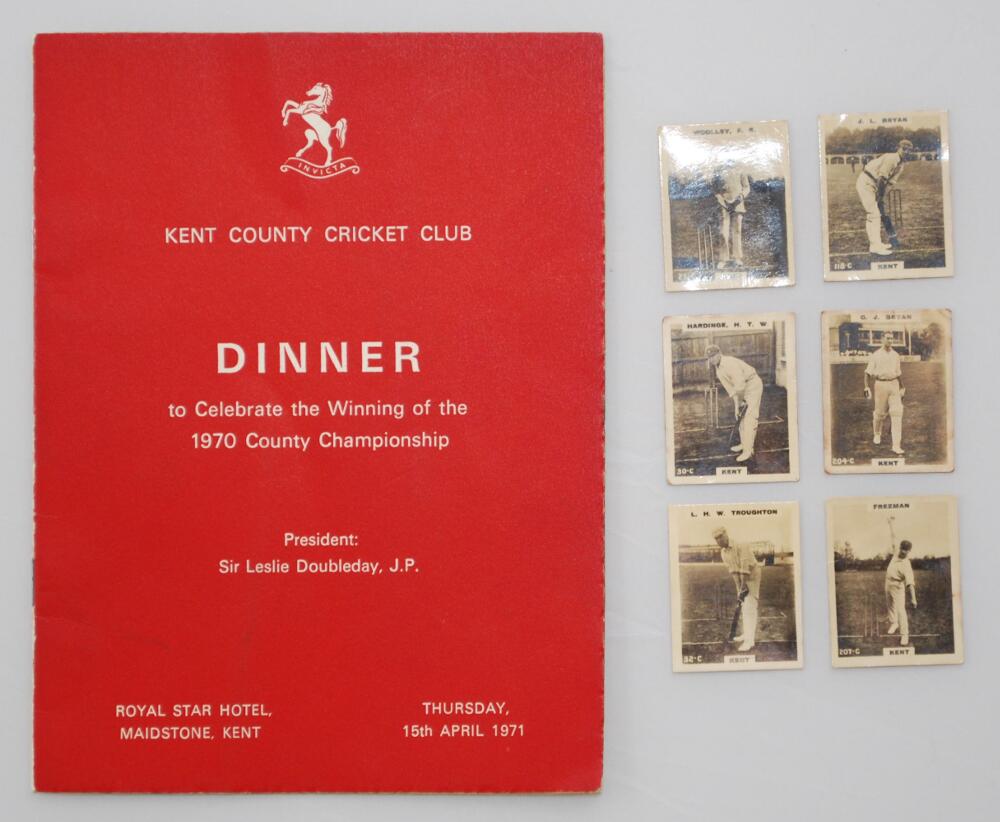 Kent C.C.C. Official dinner menu 'To Celebrate the Winning of the 1970 County Championship' held