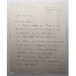 Andrew Young letter to John Arlott. Two page hand written letter dated 18th May 1948 to Arlott,