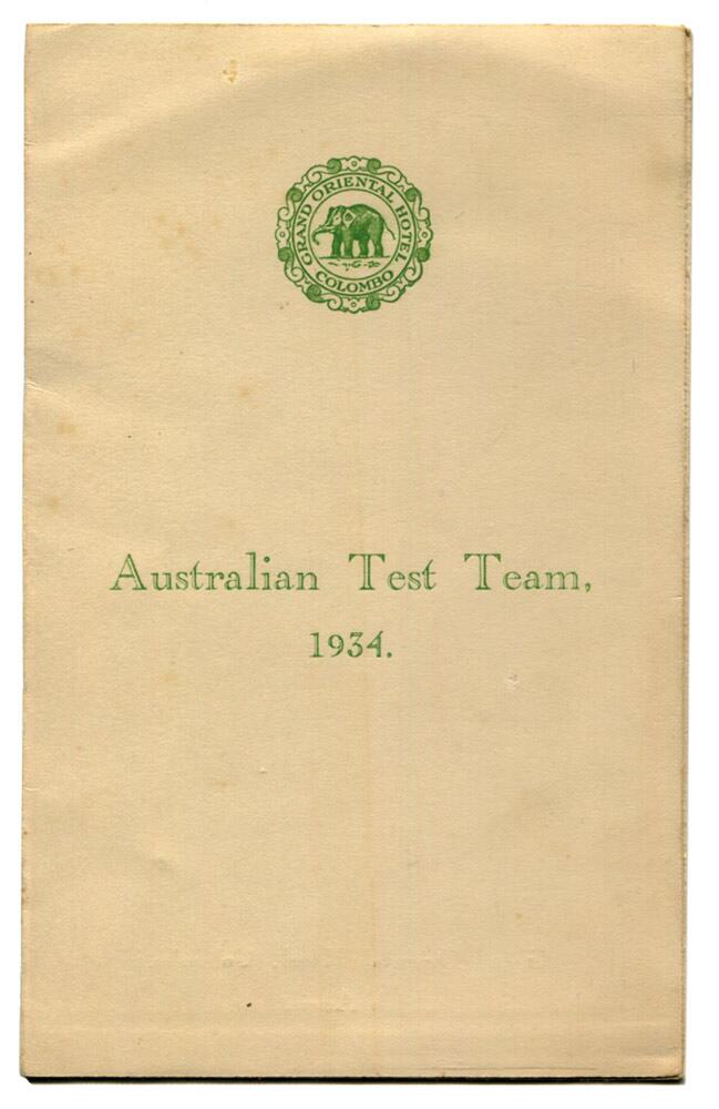 Australian tour of England 1934. 'Australian Test Team 1934' Scarce original menu for the Dinner