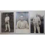 Kent C.C.C. Three original mono real photograph postcards of Kent players. Players are Hubble,