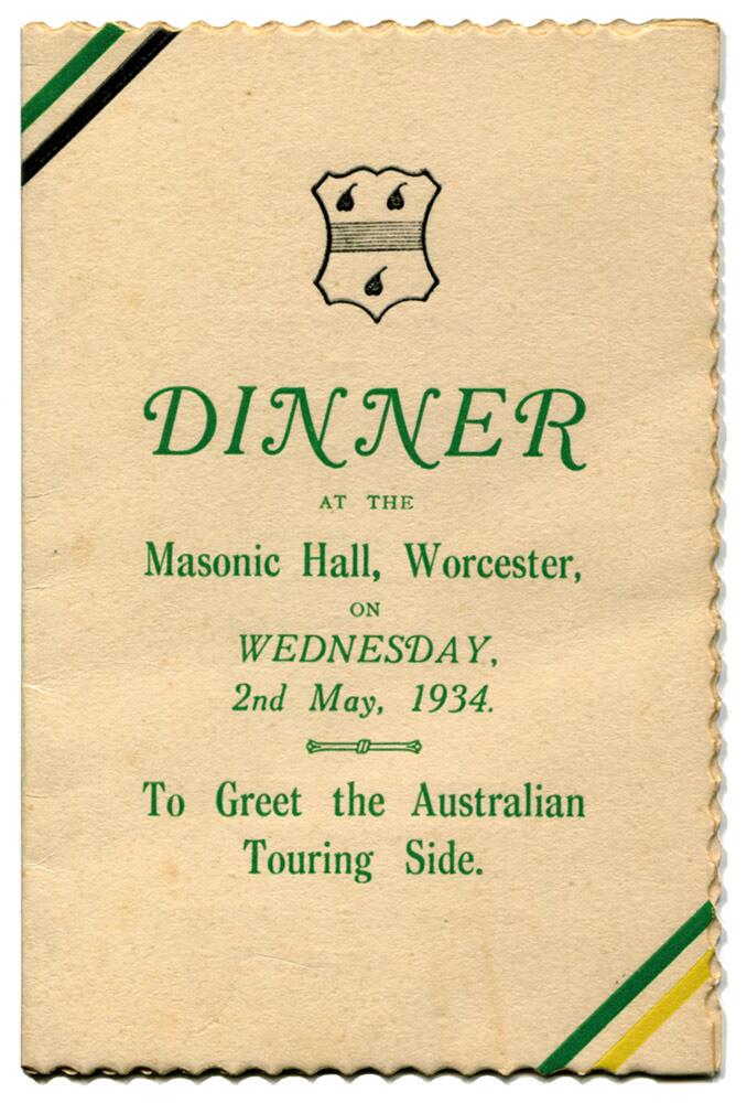 Australian tour of England 1934. 'Dinner to greet the Australian Touring Side'. Scarce original menu