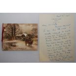 Pelham F. Warner. Middlesex & England. Colour Christmas card with red cord tie sent by Warner.