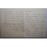 Charles Burgess Fry, Sussex & England 1892-1921. Two page handwritten letter [c1921] on 'Hamble,