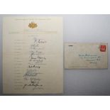 Australia 1956. Official autograph sheet for the Australian tour of England 1956. Nicely signed by