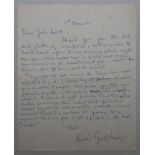 William Golding. Hand written one page letter to John Arlott dated 9th November (1971?) thanking him