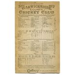 Warwickshire v Hampshire 1922. Official scorecard for the 'famous' match played at Edgbaston, 14th-