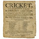 Cricket. A Grand Match will be played in Lord's New Cricket Ground. Near Lisson Grove, St. Mary-Le-