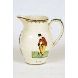 Leeds creamware cricket jug. Baluster form jug with moulded and decorated figures in relief of