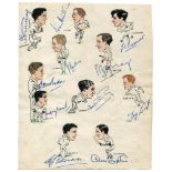 England 'Ashes Winners' 1953. Page containing individual caricature images of the players,