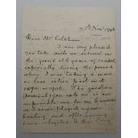 Charles Jesse Kortwright. Essex 1894-1907. Hand written two page letter to J.D. Coldham, cricket