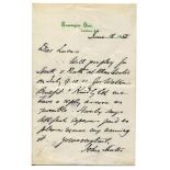 John Shuter. Kent, Surrey and England 1874-1909. Interesting one page handwritten letter, on '