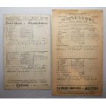Warwickshire v Australians 1926 and 1938. Two official scorecards for the matches played at