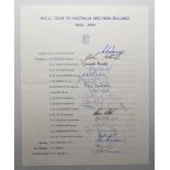 M.C.C. tour of Australia and New Zealand 1974/75. Official autograph sheet fully signed by all