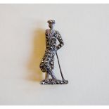 Golf brooch/pin badge c1930's. Decorative silver art deco brooch/pin badge of a golfer in plus fours