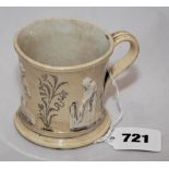Staffordshire 2.75" waisted cricket mug with strap handle and beaded rim, with cream background