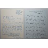 Yorkshire Cricket Societies 1954-1975. Three hand written letters, two to Jack Sokell (Wombwell