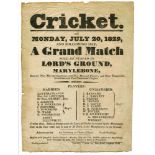 Cricket. on Monday, July 20th 1829, and following day, A Grand Match will be played in Lord's
