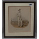 George Leopold Langdon. Sussex & M.C.C. Hand coloured aquatint of the player wearing top hat and