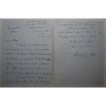 Maurice William Tate. Sussex & England, 1912-1937. Four page hand written letter dated 13th July
