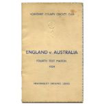 Australian tour of England 1934. 'England v Australia. Fourth Test Match 1934'. Scarce original menu