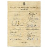 M.C.C. tour of South Africa 1948/49. Official autograph sheet for the tour signed by all seventeen