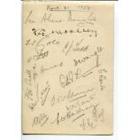 Kent 1938. Album page signed in pencil, two in ink, by sixteen members of the Kent team.