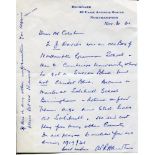 Alfred Powell Rawlins Hawtin. Northamptonshire 1908-1930. Handwritten single page letter from