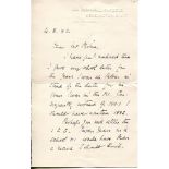 Malcolm Robert Jardine. Oxford University & Middlesex 1889-1897. Hand written two page letter.
