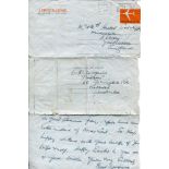 Bert Oldfield and Herbert Sutcliffe, Yorkshire & England. Aerogramme letter hand written in ink from