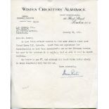Norman Preston, editor of Wisden 1952-1980. Single page typed letter on 'Wisden Cricketers'