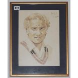 International Test Players 1960s/70s. Eight original pen, ink and watercolour portraits of Test