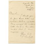 Sydney Santall. Warwickshire 1894-1914. Hand written letter replying to a request for a book on