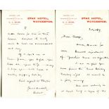 Herbert Sutcliffe. Yorkshire & England 1919-1945. Hand written three page of letter written on 'Star