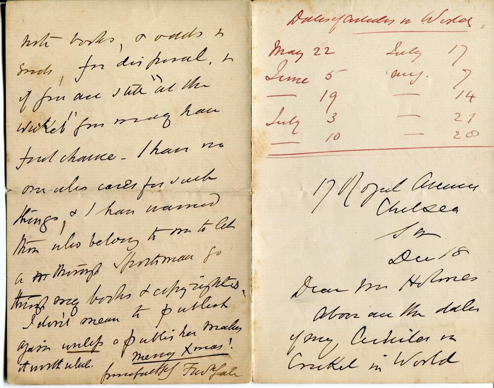 Frederick Gale ('The Old Buffer'). Handwritten four page letter dated December c1890s, to Mr [R.