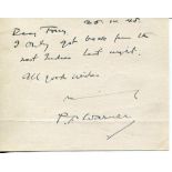Pelham Francis 'Plum' Warner. Middlesex & England 1894-1929. Short note, dated 25th April 1948,