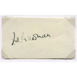 John Alfred 'Jack' Newman. Hampshire & M.C.C. 1906-1930. Excellent ink signature of Newman on piece.