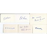 'Bodyline'. England Test cricketers. Eleven signatures on plain white cards and one post card of